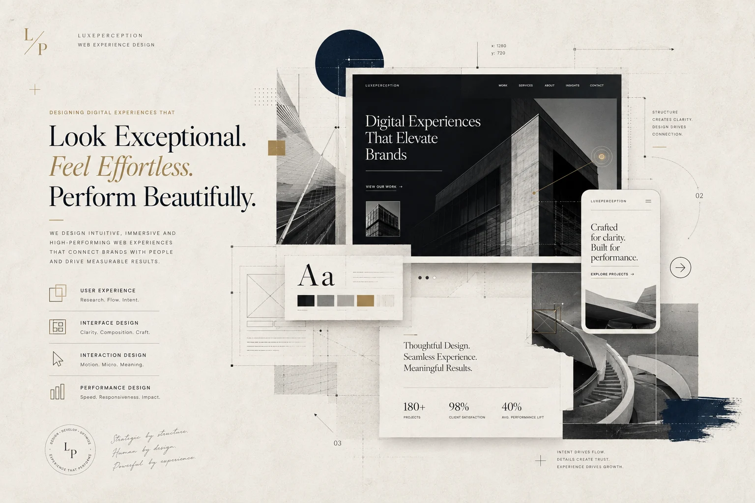 LuxePerception web experience concept editorial illustration